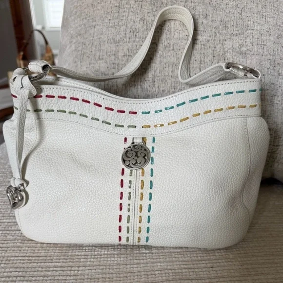 Brighton Y2K Rainbow Stitch Off White Pebbled Leather Shoulder Bag - Picture 5 of 10